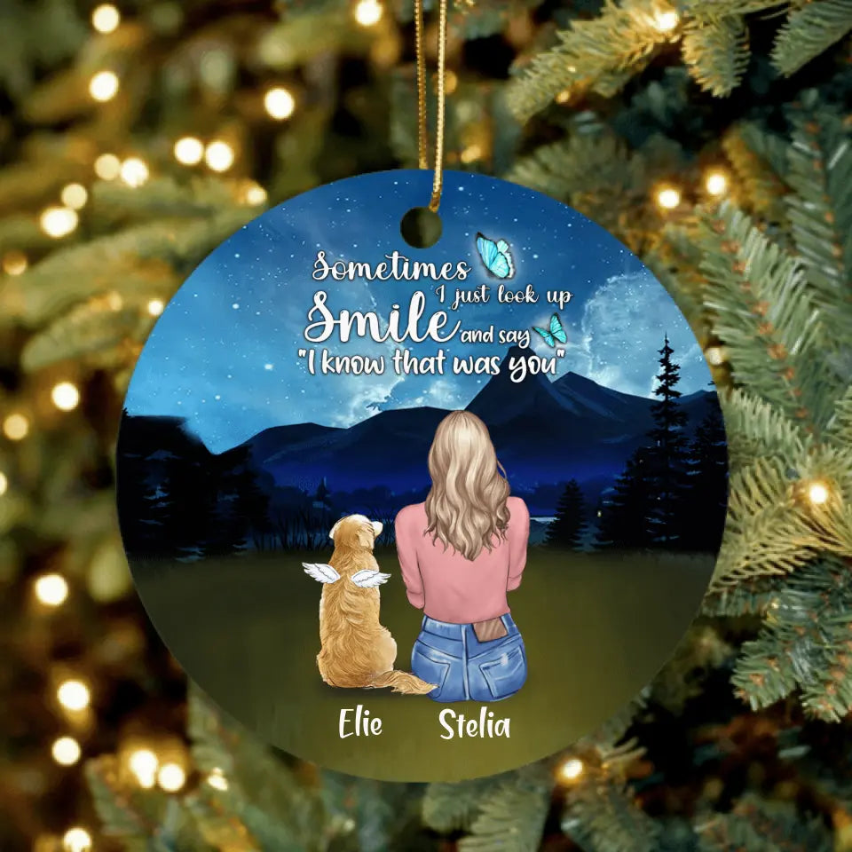 Personalized Lost Pet Mom Ornament - Girl With Up to 4 Pets - Memorial Gift For Pet Lovers