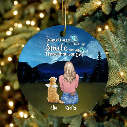 Personalized Lost Pet Mom Ornament - Girl With Up to 4 Pets - Memorial Gift For Pet Lovers