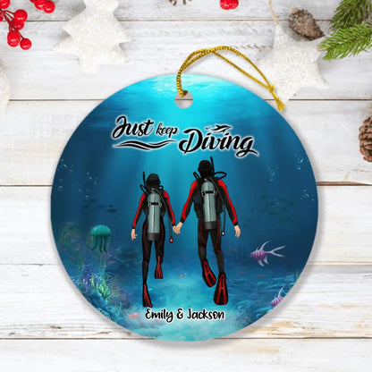 Personalized Couple Diving Ornament - Best Gift For Couple - Just Keep Diving