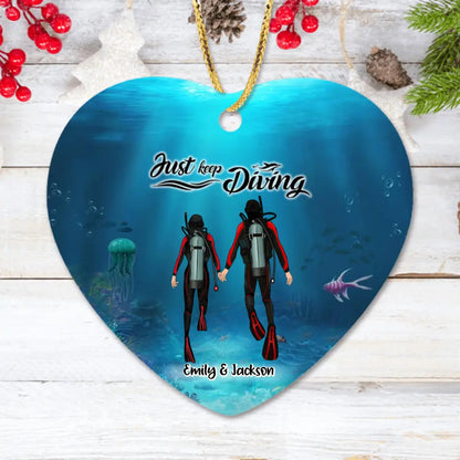 Personalized Couple Diving Ornament - Best Gift For Couple - Just Keep Diving