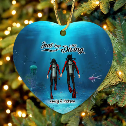 Personalized Couple Diving Ornament - Best Gift For Couple - Just Keep Diving