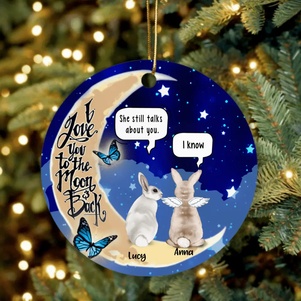 Personalized Rabbit Moon Memorial Ornament - Up to 5 Rabbits - Memorial Gift Idea - I Love You To The Moon & Back