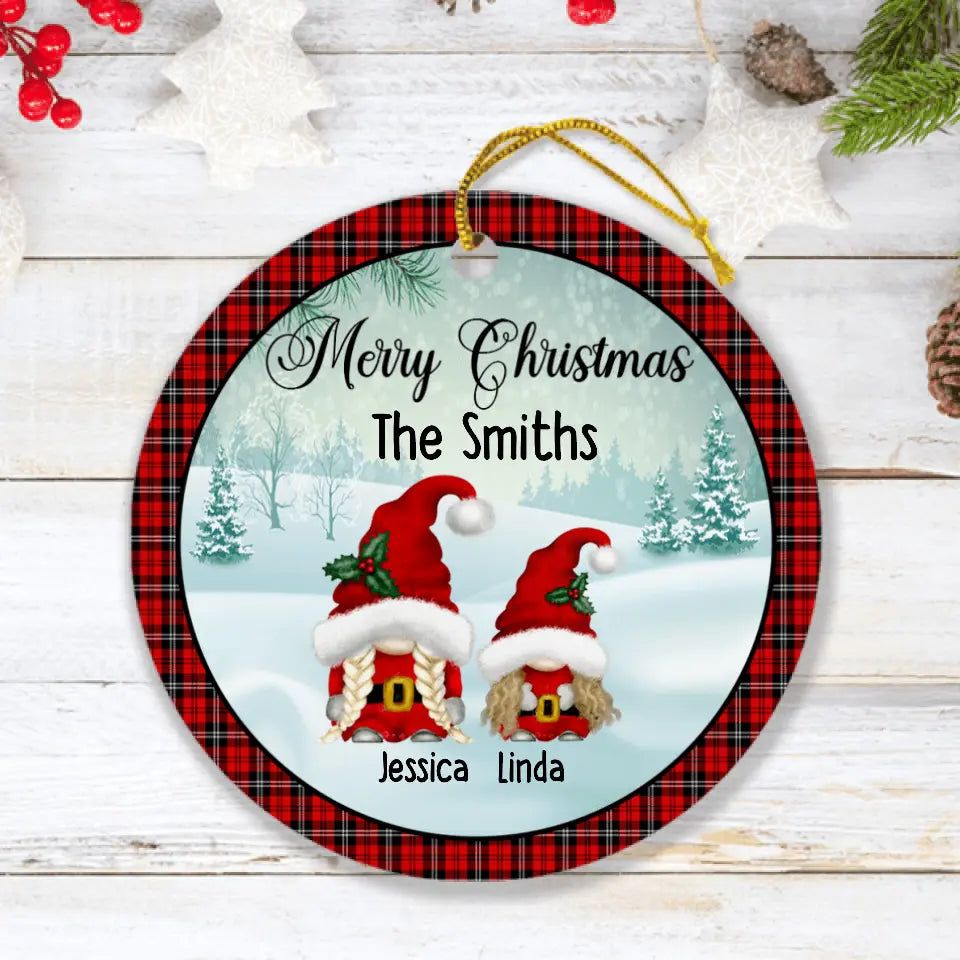 Personalized Gnomies Family Ornament - Adult/Couple With Up to 3 Kids - Christmas Gift For Family