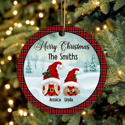Personalized Gnomies Family Ornament - Adult/Couple With Up to 3 Kids - Christmas Gift For Family