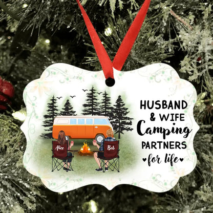Personalized Camping Ornament - Up to 4 Pets - Best Gift For Camping Lover - Husband And Wife Camping Partners For Life