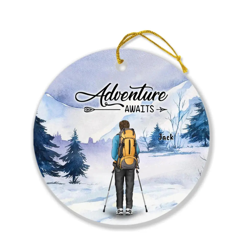 Personalized Winter Hiking Ornament - Best Gift For Hiking Lover - Adventure Awaits