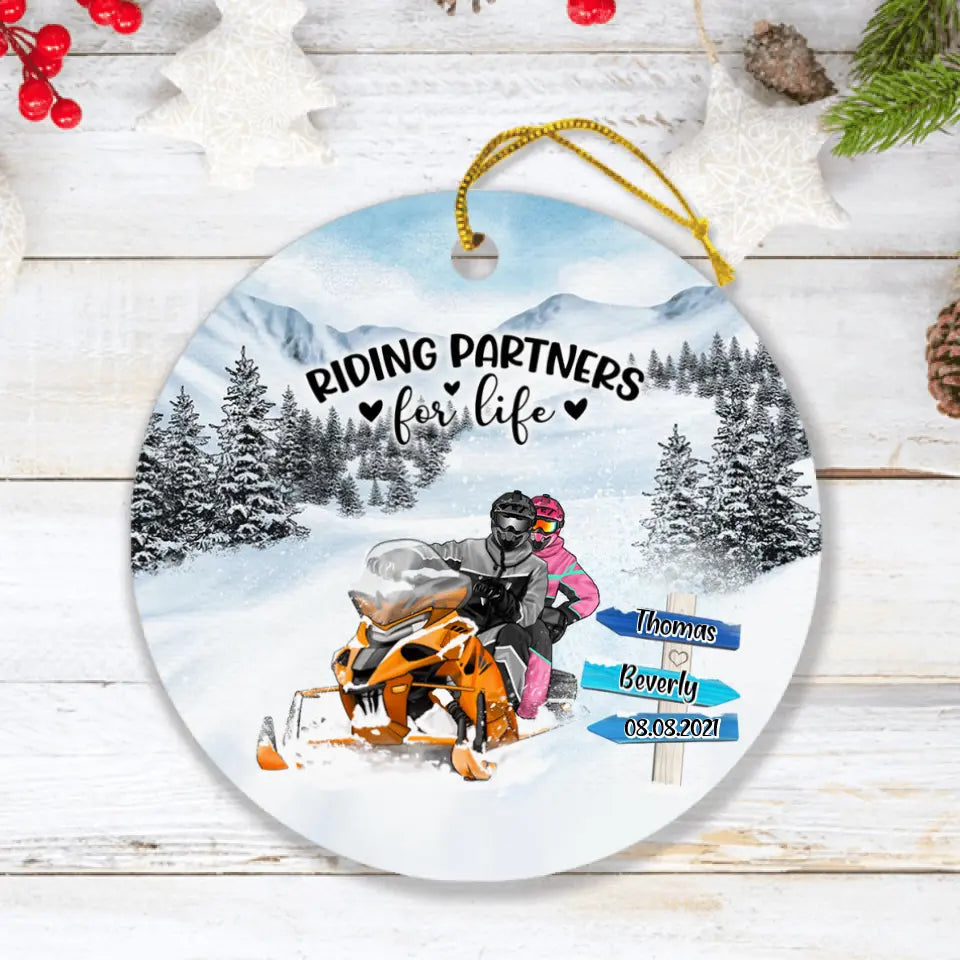 Personalized Snowmobile Ornament - Best Gift For Couple - Riding Partners For Life