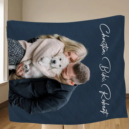 Personalized Photo Dog Mom Dad Quilt/Fleece Throw Blanket - Gift Idea For Family/Pet Lover