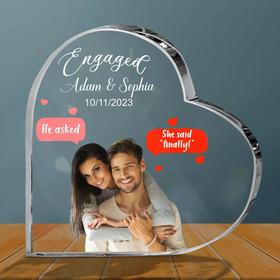 Personalized Couple Crystal Heart - Upload Photo - Gift Idea For Couple/Him/Her - Engagement Decoration Funny Chat