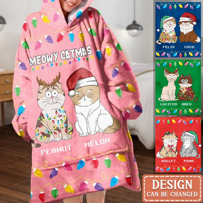 Personalized Cat Mom Multicolor Blanket Hoodie - Up to 4 Cats - Christmas Gift Idea For Cat Lover - Meowy Catmas