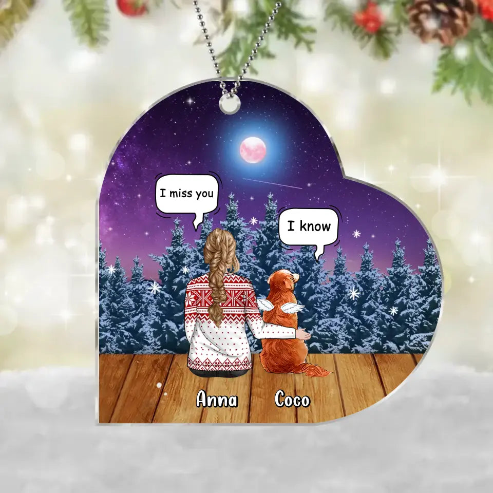 Personalized Memorial Pet Heart Acrylic Ornament - Up to 4 Pets - Memorial Gift Idea For Dog/Cat Lover - I Miss You Dog