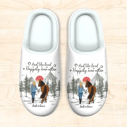 Personalized Horse Plush Slippers - Up to 4 Horses - Gift Idea for Horse Lovers - And She Lived Happily Ever After