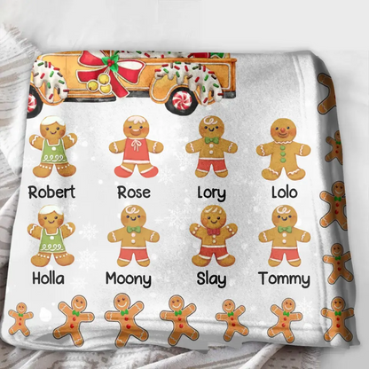 Personalized Christmas Gingerbread Grandma Quilt/Fleece Throw Blanket - Up to 10 Grandkids - Christmas Gift Idea For Grandma - This Grandma Belongs To
