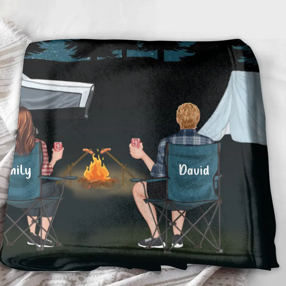 Personalized Camping Family Quilt/Fleece Throw Blanket - Gift Idea For Camping Lover/Couple/Family - This Is Our Happy Place