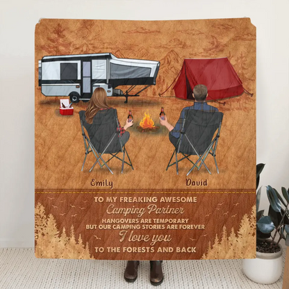 Personalized Camping Fleece Throw Blanket & Quilt - Gift Idea For Camping Lover/Couple - To My Freaking Awesome Camping Partner