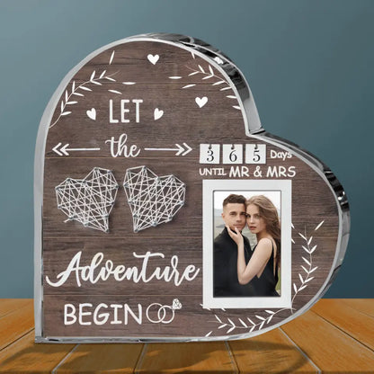 Personalized Wedding Countdown Calendar Crystal Heart - Upload Photo - Engagement Gifts For Couples Newly Engaged - Let's The Adventure Begin