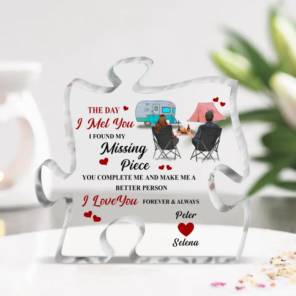 Personalized Camping Couple Acrylic Plaque - Gift For Couple/Camping Lover - The Day I Met You
