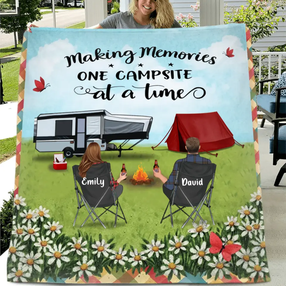 Personalized Camping Couple Fleece Throw Blanket & Quilt - Gift Idea For Camping lovers - Making Memories One Campsite At A Time