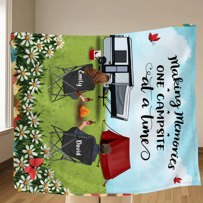 Personalized Camping Couple Fleece Throw Blanket & Quilt - Gift Idea For Camping lovers - Making Memories One Campsite At A Time