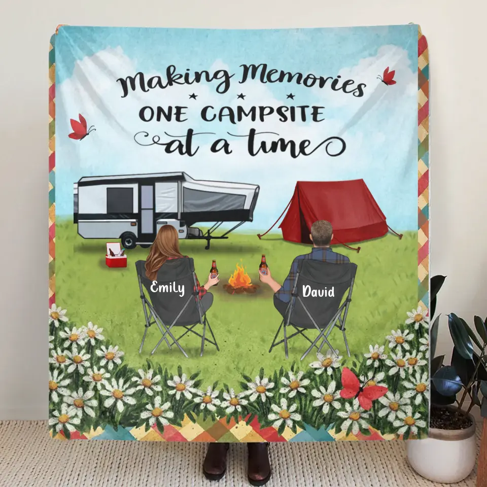 Personalized Camping Couple Fleece Throw Blanket & Quilt - Gift Idea For Camping lovers - Making Memories One Campsite At A Time