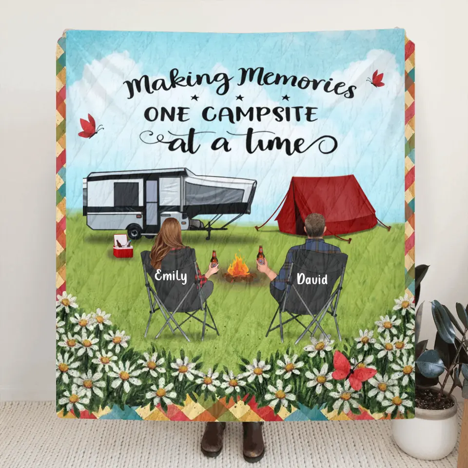 Personalized Camping Couple Fleece Throw Blanket & Quilt - Gift Idea For Camping lovers - Making Memories One Campsite At A Time