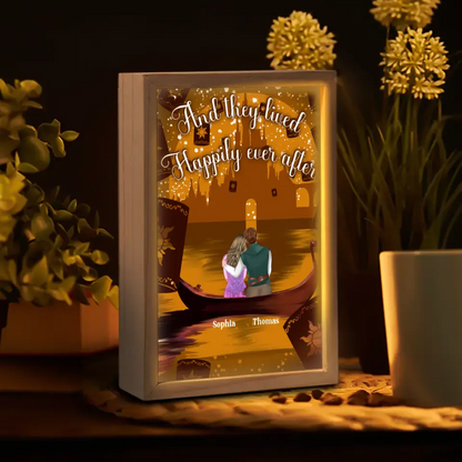 Personalized Couple In Cartoon Frame Light Box - Anniversary/Valentine/Christmas Gift Idea For Couple - And They Lived Happily Ever After