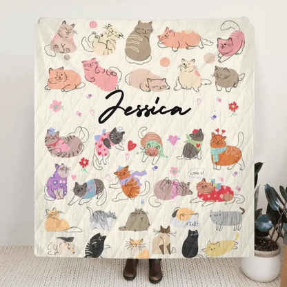 Custom Cute Cat Fleece Throw Blanket/Quilt/Pillow Cover - Gift Idea For Cat Lovers