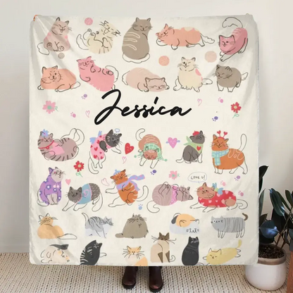 Custom Cute Cat Fleece Throw Blanket/Quilt/Pillow Cover - Gift Idea For Cat Lovers