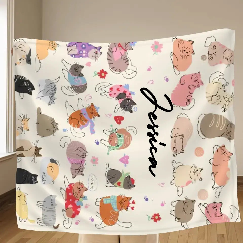 Custom Cute Cat Fleece Throw Blanket/Quilt/Pillow Cover - Gift Idea For Cat Lovers