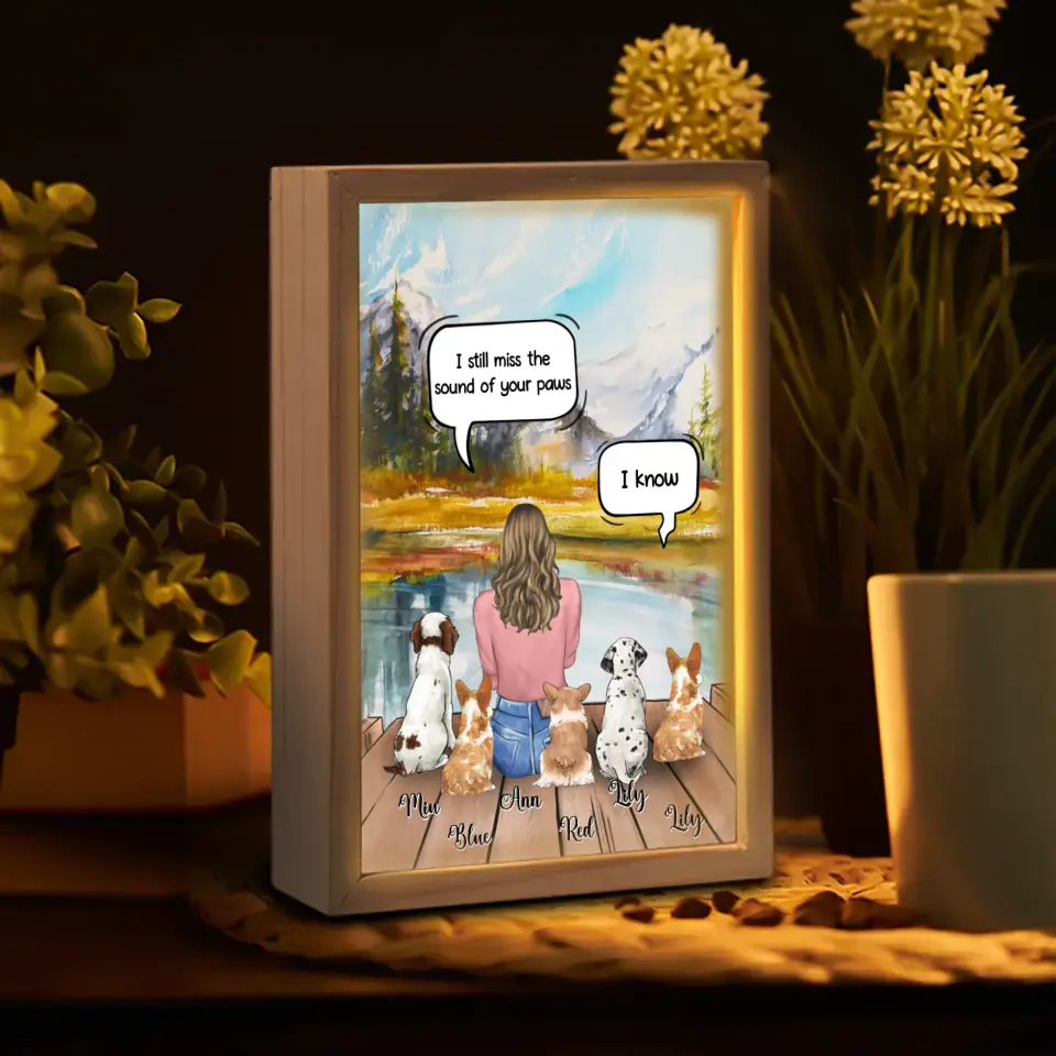 Personalized Memorial Dog Mom Frame Light Box - Gift Idea For Dog Owners/Lovers - Up to 5 Dogs - I Still Miss The Sound Of Your Paws