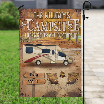 Personalized Camping Flag Sign - Best Gift For Camping Lovers - Life Is Better At The Campsite