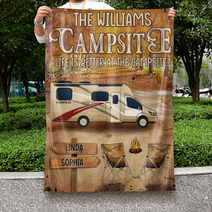 Personalized Camping Flag Sign - Best Gift For Camping Lovers - Life Is Better At The Campsite