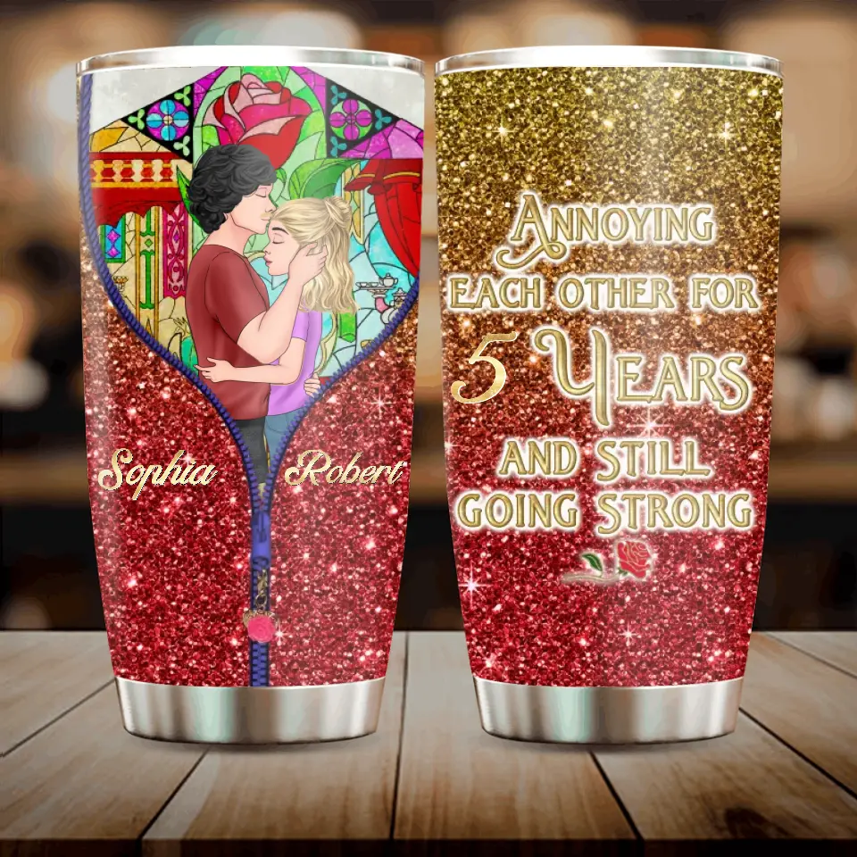Personalized Couple Tumbler - Gift Idea For Couple/Him/Her/Valentine's Day - Annoying Each Other For 5 Years And Still Going Strong