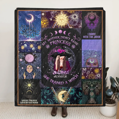 Personalized Witch Quilt/Fleece Blanket/Pillow Cover - Halloween Gift Idea For Witch Lovers - My Mother Didn't Raise Princess