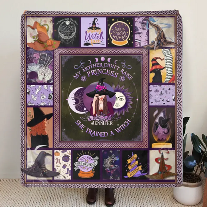 Personalized Witch Quilt/Fleece Blanket/Pillow Cover - Halloween Gift Idea For Witch Lovers - She Trained A Witch