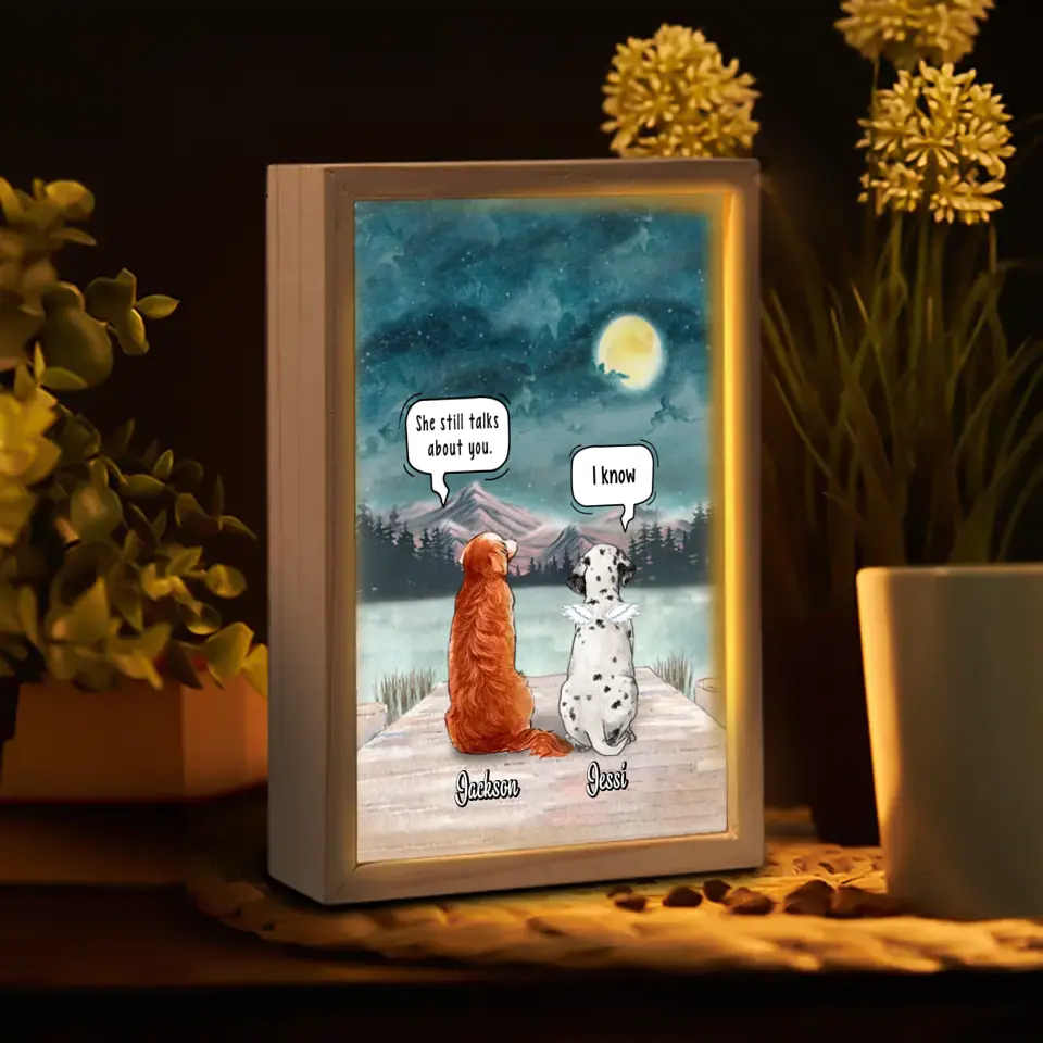 Personalized Memorial Pet Frame Light Box - Memorial Gift Idea For Dog/Cat Owner - Up to 5 Pets - She Still Talks About You