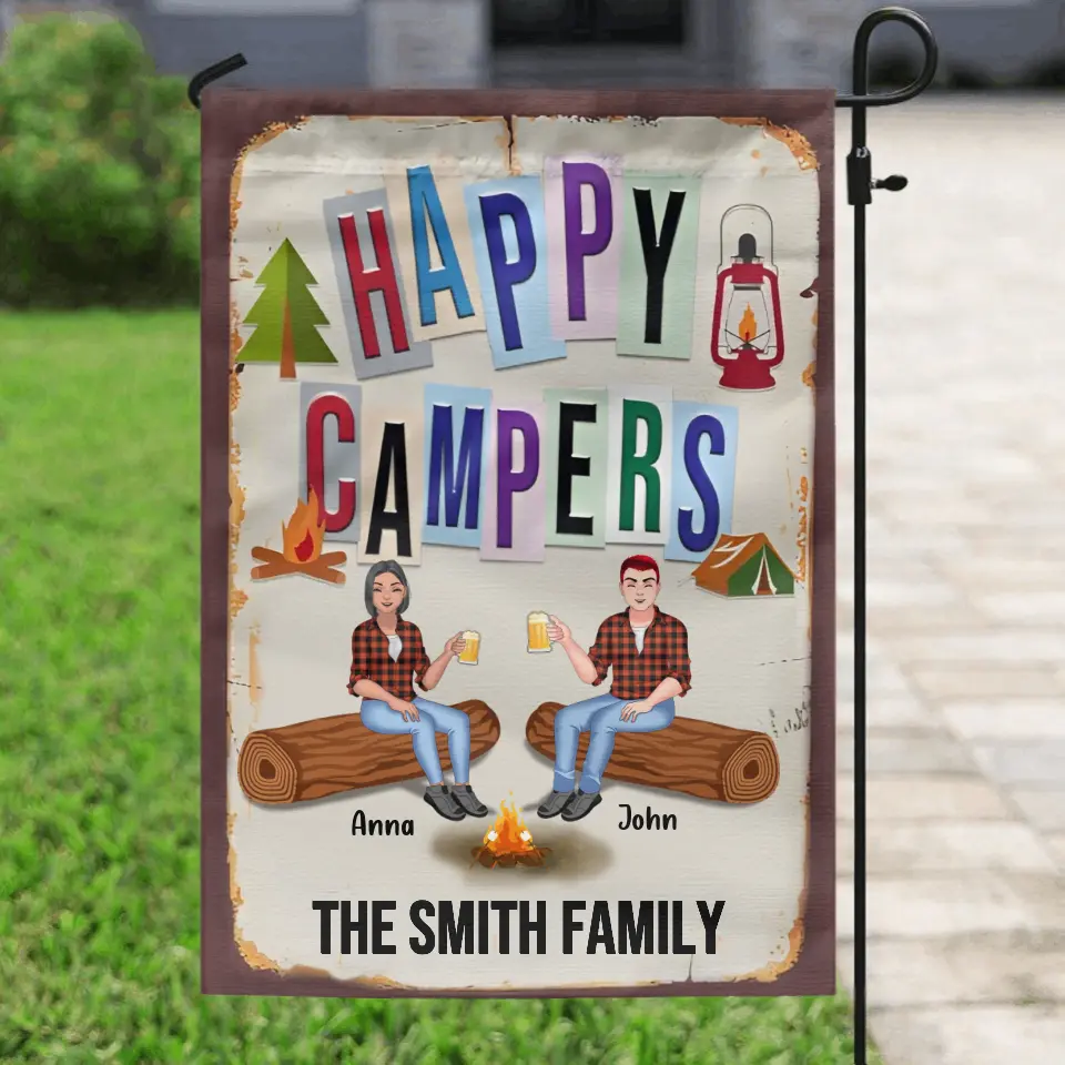 Personalized Camping Flag Sign - Best Gift For Camping Lovers - Happy Campers