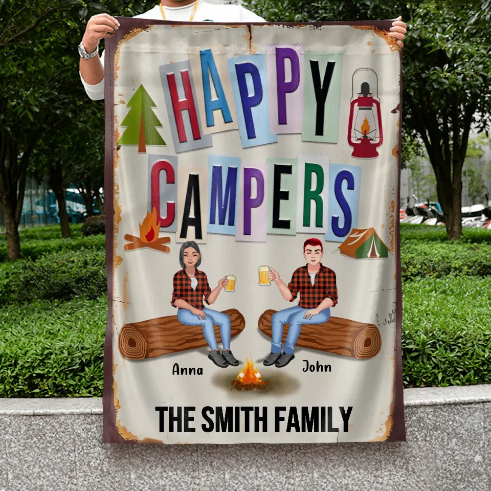 Personalized Camping Flag Sign - Best Gift For Camping Lovers - Happy Campers
