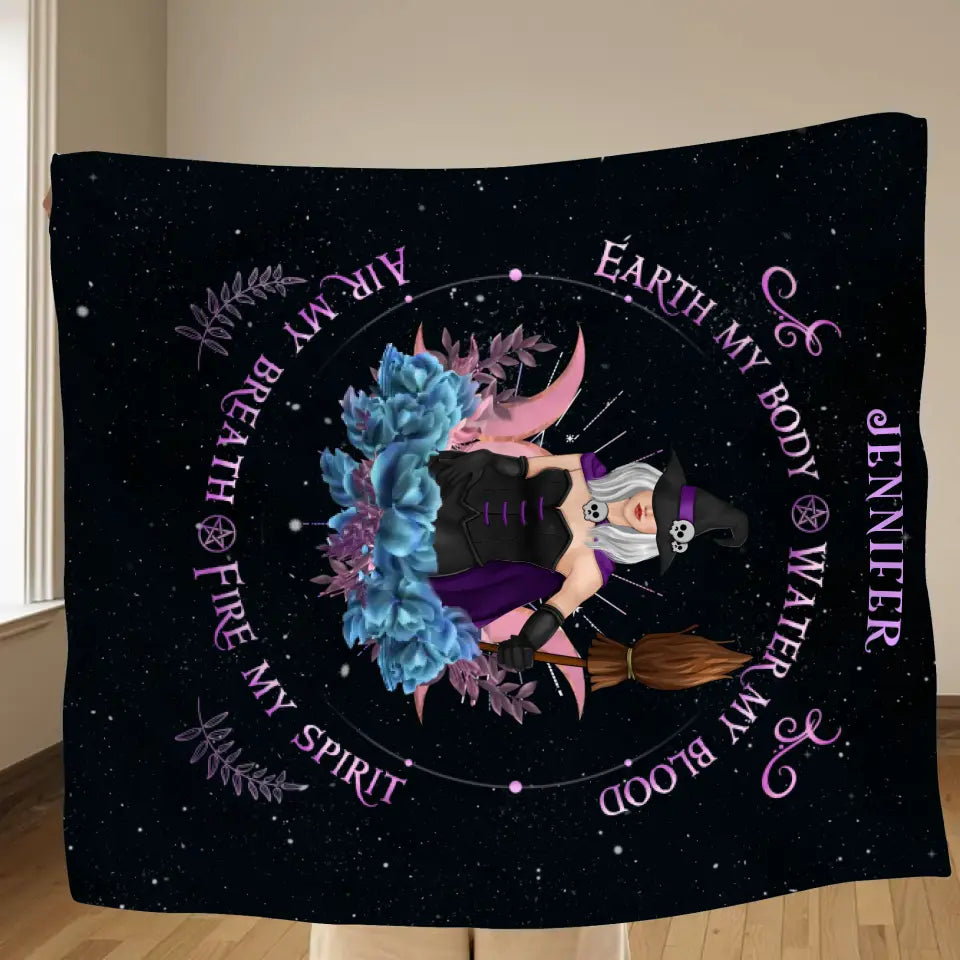 Personalized Witch Quilt/Fleece Blanket - Halloween Gift Idea For Witch Lovers - Earth My Body Water My Blood