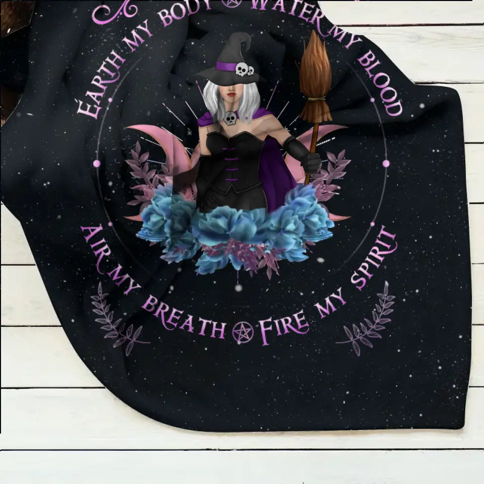 Personalized Witch Quilt/Fleece Blanket - Halloween Gift Idea For Witch Lovers - Earth My Body Water My Blood