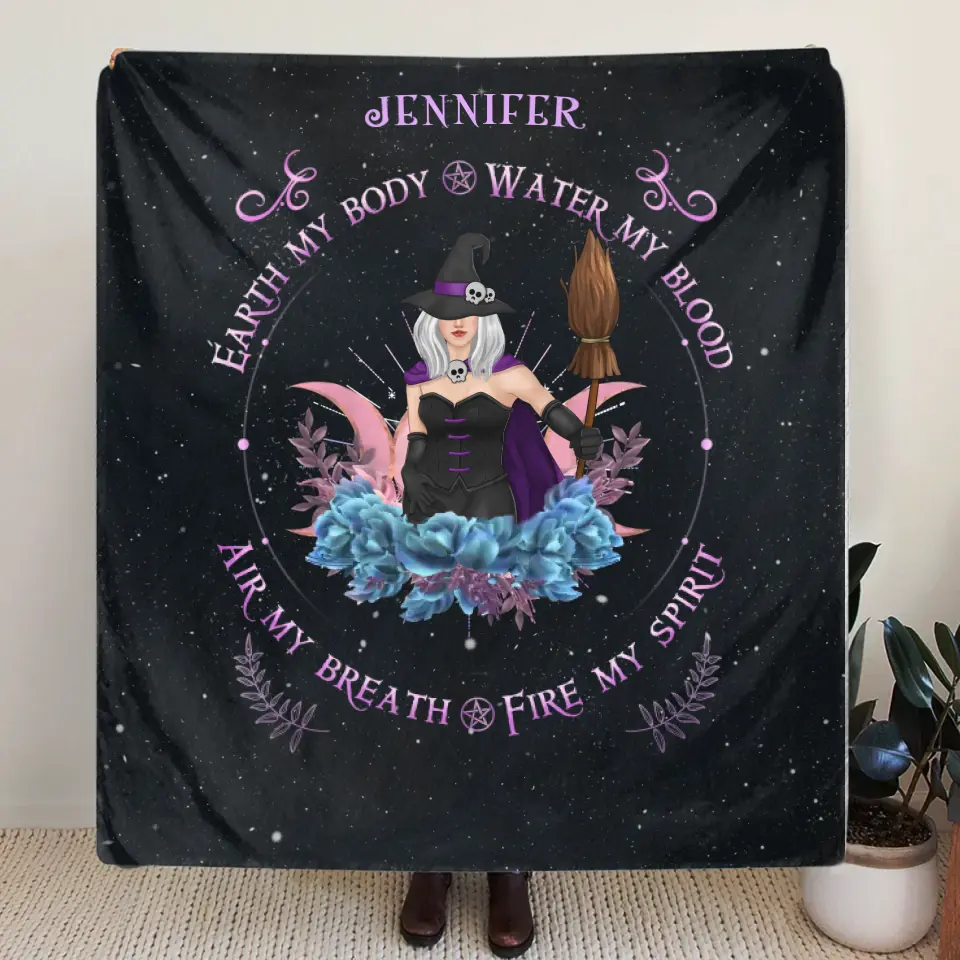 Personalized Witch Quilt/Fleece Blanket - Halloween Gift Idea For Witch Lovers - Earth My Body Water My Blood