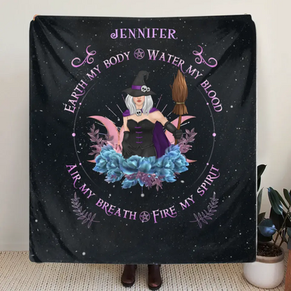 Personalized Witch Quilt/Fleece Blanket - Halloween Gift Idea For Witch Lovers - Earth My Body Water My Blood