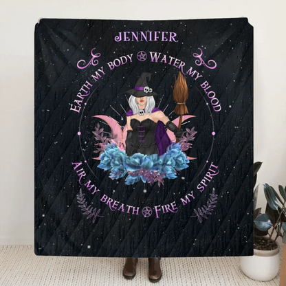 Personalized Witch Quilt/Fleece Blanket - Halloween Gift Idea For Witch Lovers - Earth My Body Water My Blood