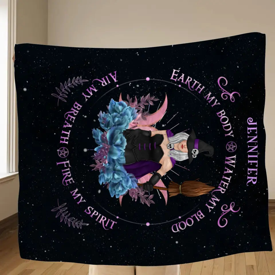 Personalized Witch Quilt/Fleece Blanket - Halloween Gift Idea For Witch Lovers - Earth My Body Water My Blood