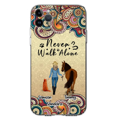 Custom Personalized Horse And Dog Phone Case - Upto 2 Dogs - Gift Idea For Horse/Dog Lovers - Never Walk Alone - Case For iPhone/Samsung