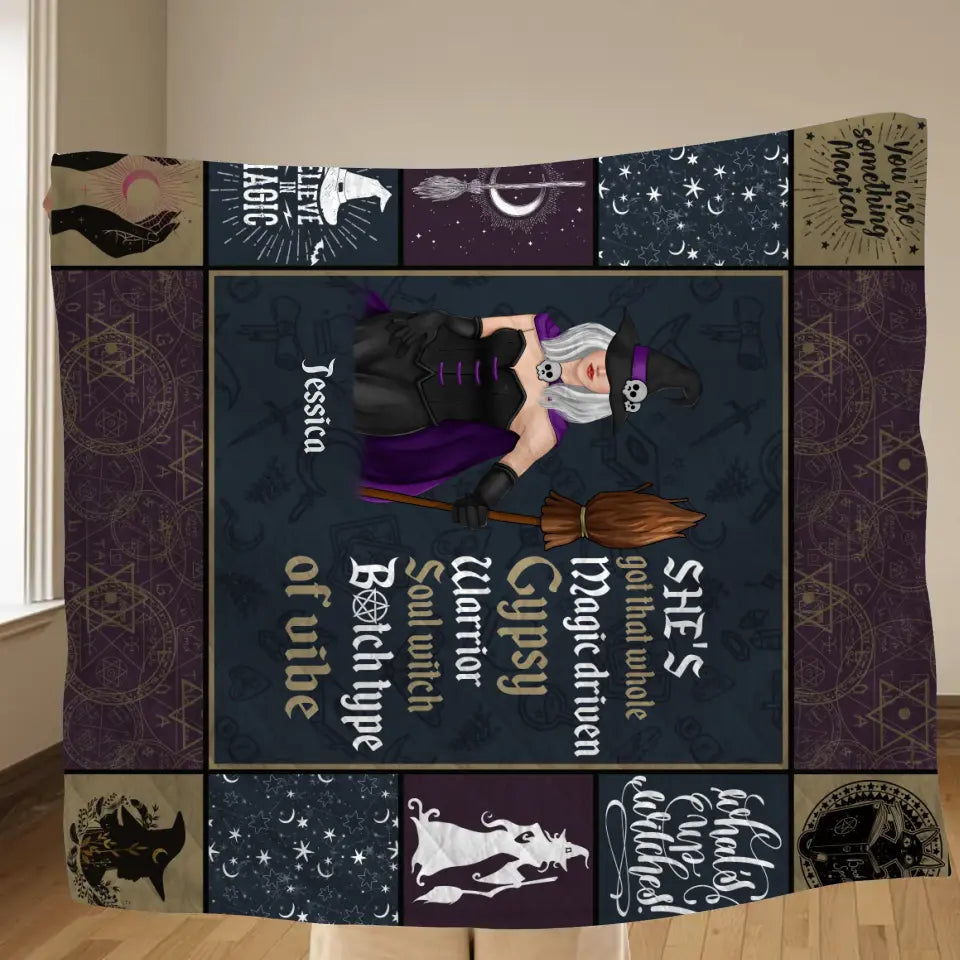 Personalized Witch Quilt/Fleece Throw Blanket - Halloween Gift Idea For Witch Lovers - She's Got That Whole Magic Driven Gypsy