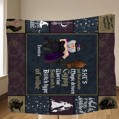 Personalized Witch Quilt/Fleece Throw Blanket - Halloween Gift Idea For Witch Lovers - She's Got That Whole Magic Driven Gypsy
