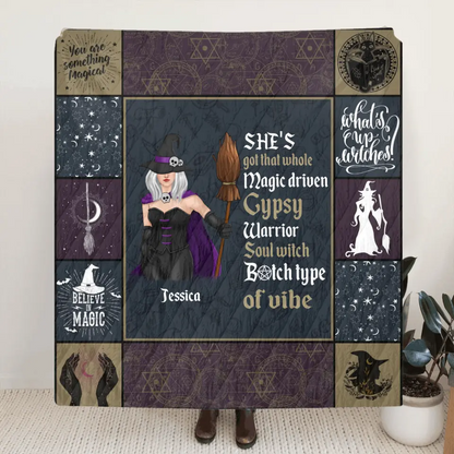 Personalized Witch Quilt/Fleece Throw Blanket - Halloween Gift Idea For Witch Lovers - She's Got That Whole Magic Driven Gypsy