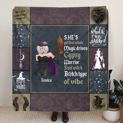 Personalized Witch Quilt/Fleece Throw Blanket - Halloween Gift Idea For Witch Lovers - She's Got That Whole Magic Driven Gypsy