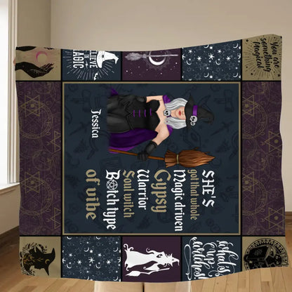 Personalized Witch Quilt/Fleece Throw Blanket - Halloween Gift Idea For Witch Lovers - She's Got That Whole Magic Driven Gypsy